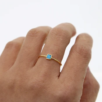 Aukso užpildytas aukščiausios kokybės 925 sterlingas sidabro mažyčiai mėlyni žiedai subtilus turquoises cz stone minimalus nuostabiu skanėstas žiedas moterims
