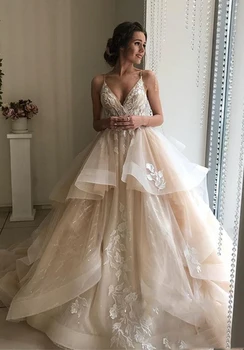 LORIE Linijos Vestuvių Suknelė 2019 Spagečiai Dirželiai Vestidos de novia Nėrinių Appliques Nuotakos Suknelė Elegantiškas Backless Vestuvių Suknelės