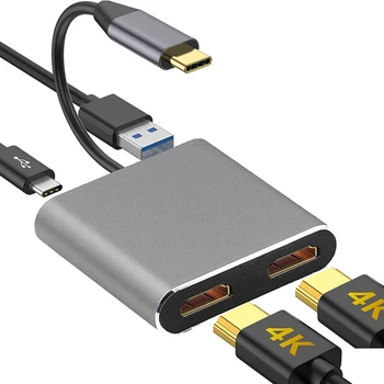 C tipo dual HDMI USB 3.0 PD Keitiklis 4 1 c tipo Docking Station 4K Hdmi Adapteris Telefono Notebook Laptop TV Stebėti