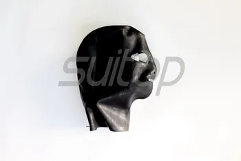 Suitop nemokamas pristatymas gumos fetish kaukė seksualus latekso gaubtu juoda spalva
