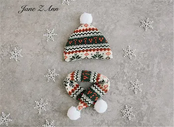 Jane Z Ann Kalėdų, naujųjų metų sniego kepurę kailio kamuolys šalikas nustatyti baby girl berniuko foto naujagimių fotografijos rekvizitai