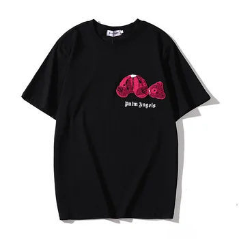 Palmių Angelai 20SS trumpomis Rankovėmis T-shirt Lokys Siūti Spausdintus Hip-Hop Vyrams ir Moterims