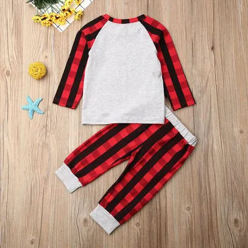 Kalėdų Bamblys Baby Vaikų Mergaičių Drabužių rinkiniai ilgomis Rankovėmis Kalėdų Eglutė T marškiniai Raudonas Pledas Kelnės Kelnės Medvilnė apranga Rinkinys