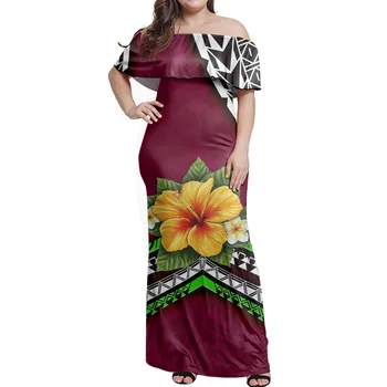 HYCOOL Polinezijos Genčių 2021 Seksualus Off Peties ilgomis Rankovėmis Havajai Grindų Ilgis Vakare Šalies Maxi Suknelė Elegantiškas Vestdios