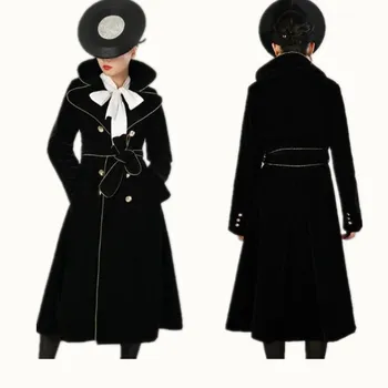 Naujas atvykimo mados aksomo tranšėjos paltai moterims atvartas dvigubo breasted plonas ilgas paltas