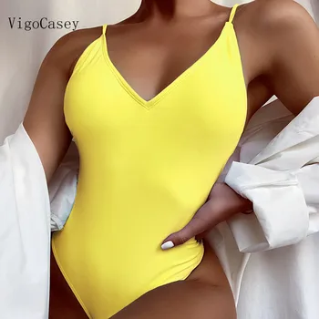 VigoCasey Mėlynas Push-Up maudymosi Kostiumėliai Moterims 2020 M Sexy vientisi maudymosi kostiumėlį Moteris Kietas Susieta Maudymosi Kostiumą Aukšto Juosmens Monokini Plaukti dėvėti
