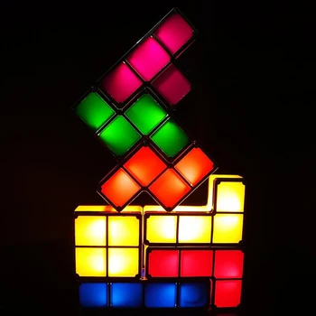 1 SET Tetris ant kitos Nakties Šviesos 3D Galvosūkiai Žaislą Magic Blokai Indukcijos Blokavimo LED Naujovė, Stalo Lempos, Apšvietimo 