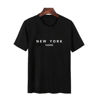 LUSLOS niujorko SOHO Laiškas Spausdinti Moterų Marškinėliai Vasaros Atsitiktinis Trumpas Rankovės Baltos, Juodos spalvos Marškinėlius Moterų Harajuku Streetwear Tee Viršų