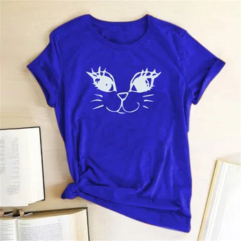 Katės Akis Spausdinti Moterų Trumpas Rankovėmis marškinėliai Grafinis Tees Moterų Harajuku Kawaii Moterų Marškiniai