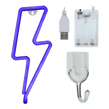 1 Vnt. LED Neoninis Ženklas Žaibo Formos Naktį Šviesos Stalo Lempa USB baterijomis, Apdailos Šviesos Juostoje Namuose Šalis Kambarį