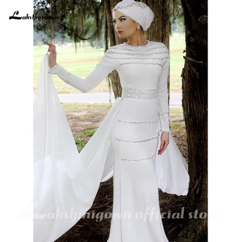 Paprasta Duobute Undinė Vestuvių Suknelės Dubia ilgomis Rankovėmis Aukštu Kaklu Musulmonų Nuotakos Suknelė su hijab Vestuvių Turkijos Rytuose Chalatai