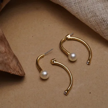 Korėjos oficiali svetainė metalo vėjo, prieš ir po dėvėti deimantų, perlų lenkimo 925 silver needle nuimamas geometrinis auskarai