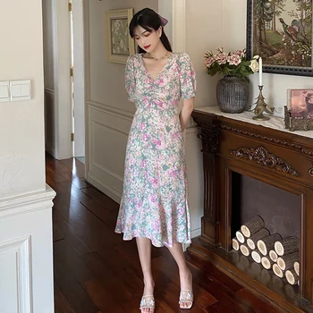 Ilgai Gėlių Moterų Šifono Suknelė Vasaros 2020 Kilimo Ir Tūpimo Tako Derliaus Elegantiškas Vakarėlis Suknelė Bohemijos Retro Korėjos Slim Atostogų Suknelė