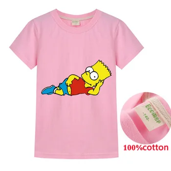 2020 m. Vaikų trumpomis Rankovėmis T-Shirt Pavasarį, Vasarą Medvilnės Vaikai Tee Animacinių filmų Simpsonų Mergaičių Marškinėliai 2-15Years Vaikams Drabužių