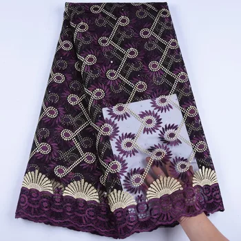 Vėliau Nigerijos Violetinė Raišteliais Audiniai, Aukštos Kokybės Afrikos Raišteliais Audinio Vestuvinė Suknelė Prancūzijos Tiulio Nėrinių Medvilnės Audinio 1144