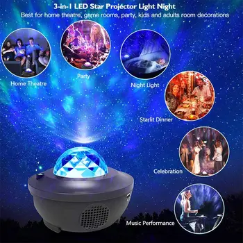 USB LED Star Naktį Šviesos Muzikos Žvaigždžių Vandens Banga Garso Aktyvuotas LED Projektorius, Šviesos 