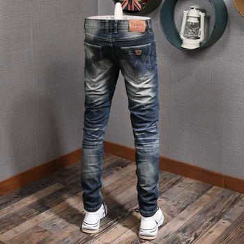 Italų Stiliaus Mados, Vyrų Džinsai Retro Juoda Slim Fit Nulio Ripped Jeans Vyrai Džinsinio Audinio Kelnės Streetwear Derliaus Dizaineris Džinsus Homme