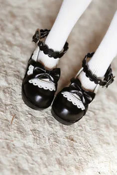 BJD doll batai tinka mados kaimo nėrinių bowknot 1/31/4 dydžio suknelė batų sagtys, apvalios galvos juoda ruda ir balta spalva