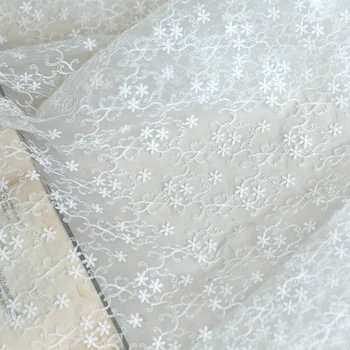 Organza siuvinėjimo audinys baltos spalvos išsiuvinėta vestuvinė suknelė cheongsam drabužių audinio 