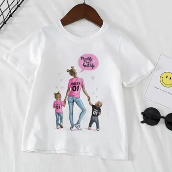 Marškinėliai paauglių mergaičių Naujovė Vaikams Super Mama Modelis Atsitiktinis Balti trumpomis Rankovėmis Berniukas T-Shirt Mielas Princesė Mergaičių Drabužiai