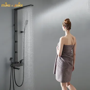 Vonios kambarys Prabanga juoda dušo komplektas su bidė vonia 4 funkcijų showerset vonios Dušo maišytuvas Voniai Maišytuvas dušo pranešimą