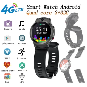 DM28 Android 7.1 Smart Žiūrėti 2.0 MP+8.0 MP Apversti Kamera 4G Smartwatch 3GB 32GB Quad Core 1280mAh Širdies ritmo Monitorius Vyras Moteris GPS