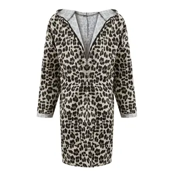 Moteriški Boho Leopard Gobtuvu Ilgas Kailis Cardigan Prarasti Outwear Kimono Švarkas Viršūnės