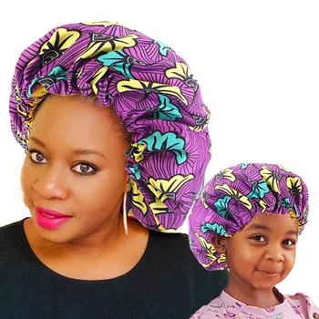 2 vnt/set Mamytė ir Man Satino Dangtis Reguliuojamas Dvigubo Sluoksnio Miego Bžūp Tėvai ir Vaikai Afrikos Spausdinti Turbanas Plaukams Padengti Kūdikių Skrybėlę