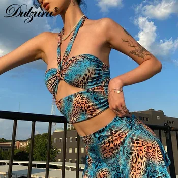 Dulzura kaklaraištis dažų leopardas spausdinti moterų pasėlių viršuje apynasrio camis tuščiaviduriai iš backless elegantiškas bodycon seksualus streetwear šalies clubwear