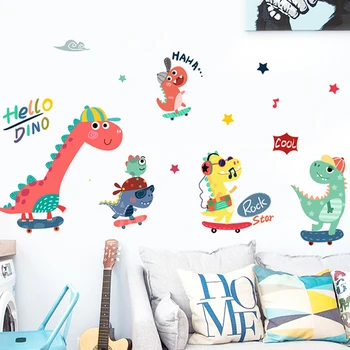 Kūrybos riedlentė mažai dinozaurų sienų lipdukai, lipnios vaikai kambario dekoro miegamojo puošimas animacinių filmų kabineto durų dekoras