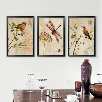 HAOCHU Triptiką American Vintage Akvarelė Paukščiai Ant Medžio, Drobės Tapybos Menas Spausdinti Plakato Gyvūnų Sienos Nuotrauka Namų Dekoro