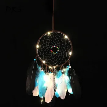 LED Plunksnų Naktį Šviesos Dreamcatcher Mergina Gimtadienio Dovana Miegamasis, vaiko Kambarys Dekoras Vaikų Kambarį Decal Naktiniai Sienos Kabo Lempa
