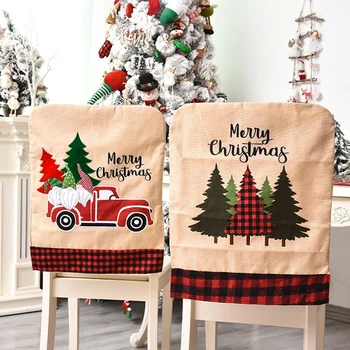 3 Vnt Lino Kalėdų Kėdė Padengti,Automobilių Gėlių Kalėdų Eglutės Modelio Vakarienė Kėdė Bžūp Kėdžių dangose,Kalėdų Dekoro