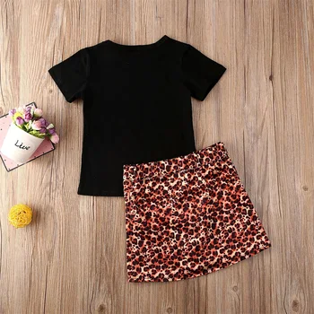 1-6Y Bamblys Drabužių Mados Kid Baby Girl Laišką, Print T-Shirt Leopard Užtrauktukas Mini Sijonai 2vnt Apranga Vasaros Vaikų Drabužiai