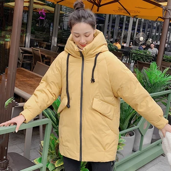 Moterų korėjos stiliaus kietieji ilgai parkas atsistoti apykaklė su gobtuvu 2020 naują atvykimo žiemos striukė outwear atsitiktinis storas šiltas moteriški paltai