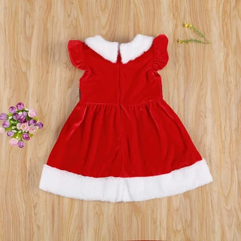 2020 m. Rudens Žiemos Kalėdų Baby Girl Raudona Suknelė Princesė Pynimas Rankovės Pliušinis Kratinys Kalėdos Atvartas Suknelės-line Drabužiai