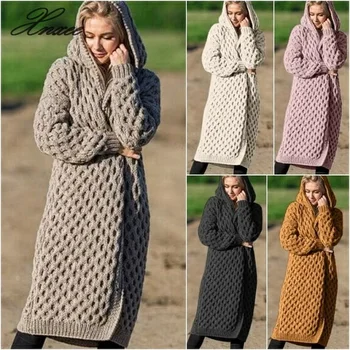 Ponios 2020 karšto rudens ir žiemos mados gobtuvu apvalkalą slim full moteris ilgas kailis kietas megzti atidaryti dygsnio mygtuką moterų kailis
