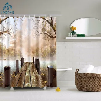 Miško medžių ir spausdinti 3d vonios užuolaidos vandeniui poliesterinio audinio galima skalbti vonios kambarys dušo užuolaidos ekranas