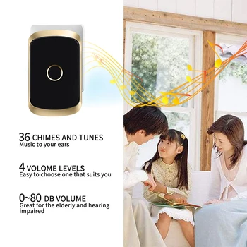 CACAZI Smart Home Sveiki Belaidį durų skambutį 433Mhz 36 Dainas Vandeniui LED šviesos Belaidžius Varpeliais Duris Skambina Varpas JAV, ES, UK Plug