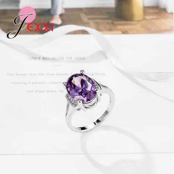 Žavinga Purpurinis Ovalo Formos Akmuo Su Mielas Baltas Kubinių Kristalų Moterų Papuošalai 925 Sterlingas Sidabro Vestuvių Žiedas Romantiškas Stilius