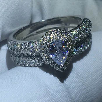Vandens Lašas žiedas nustatyti 925 Sterlingas sidabro AAAAA Kubinis Cirkonis Žada Dalyvavimas Vestuvių Juostoje Žiedai moterims Piršto Papuošalai Dovana