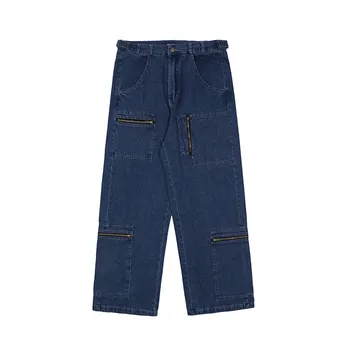 UNCLEDONJM Multi Pocket darbo drabužiai, vyriški prarasti tiesios kelnės kratinys jeans mens street wear hip-hop džinsai 20216
