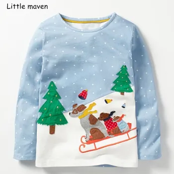 Mažai specialistė, vaikų prekės mergytę drabužius kalėdų marškinėliai nauja siunta rudenį merginos šukuotinės medvilnės sniego print t shirt 51098