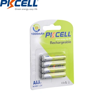 4PC PKCELL AAA baterijos 3A 1000MAH 1.2 v NI-MH AAA Baterijos aaa tipo Akumuliatoriai (iki 1000 kartų ciklų žibintuvėlis