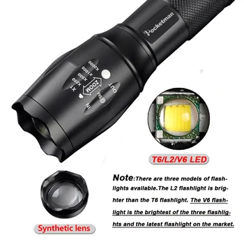 Ultra Ryškūs LED Taktinis Žibintuvėlis T6/L2/V6 Led Žibintuvėlis Priartinimas LED Žibintuvėlis atsparus Vandeniui Žibintuvėlis Šviesos AAA 18650