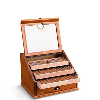Cigarų Kedro Medienos Drėkina Lauke Humidoras Kabineto Didelės Talpos Tinka 100 Keturi Sluoksnis Cigarų Humidoras Medienos dėžė CLA-A0012