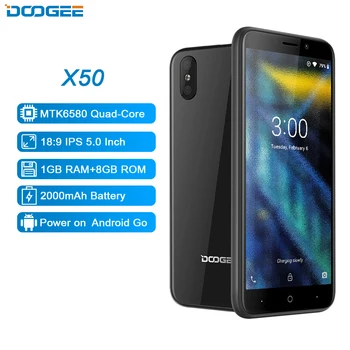 DOOGEE X50 mobilusis telefonas Android 8.1 MTK6580M Quad-Core, 1GB RAM, 8 GB ROM Dual Kameros 5.0 colių 2000mAh Dual SIM Smartfon WCDMA