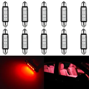 10vnt C5W C10W Canbus LED lemputes 41mm 42mm Girlianda led Automobilių Dome Šviesos Auto Interjero Skaitymo Lempos 5050SMD Raudona Balta 12V