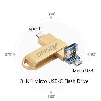 Kismo Tipas-C Flash Drive, Micro USB Atminties Diską USB3.0 OTG Pen Ratai Samsung S8 S9 A3 A5 A7 2017 C5/C7/C9 Pro 