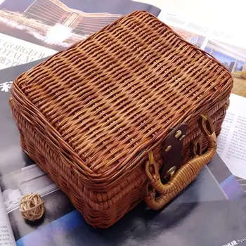 Rankų darbo Kelionės Iškylą Bambuko Mini Rotango Lagaminą Austi Vaisių Maisto dėžutę